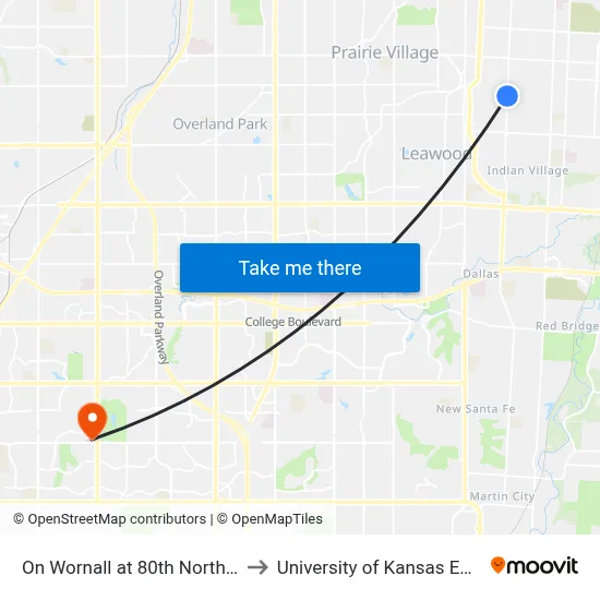 On Wornall at 80th Northbound Nearside to University of Kansas Edwards Campus map