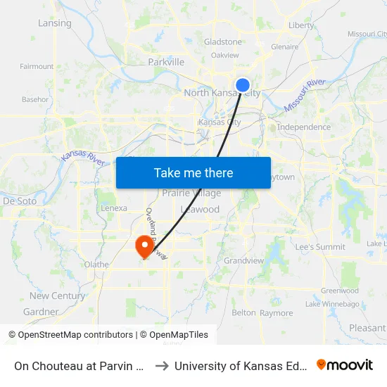 On Chouteau at Parvin Rd Southbound to University of Kansas Edwards Campus map