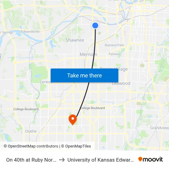 On 40th at Ruby Northbound to University of Kansas Edwards Campus map