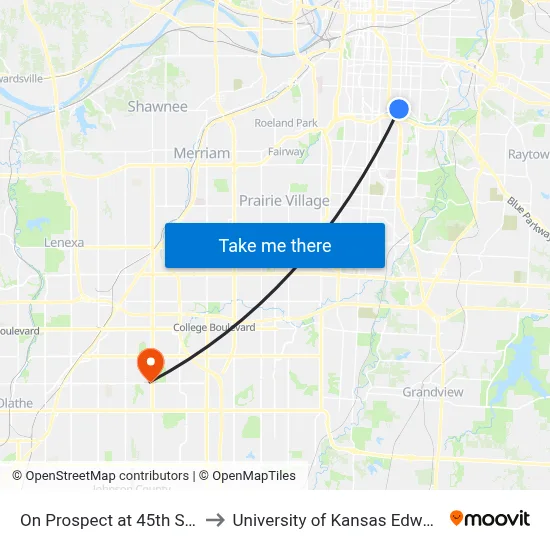 On Prospect at 45th Southbound to University of Kansas Edwards Campus map