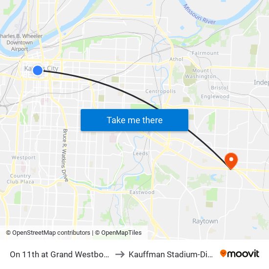 On 11th at Grand Westbound Nearside to Kauffman Stadium-Diamond Club map