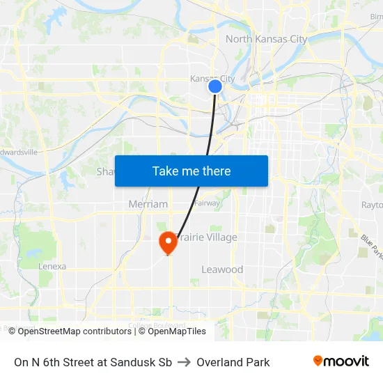 On N 6th Street at Sandusk Sb to Overland Park map