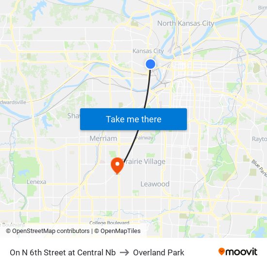On N 6th Street at Central Nb to Overland Park map