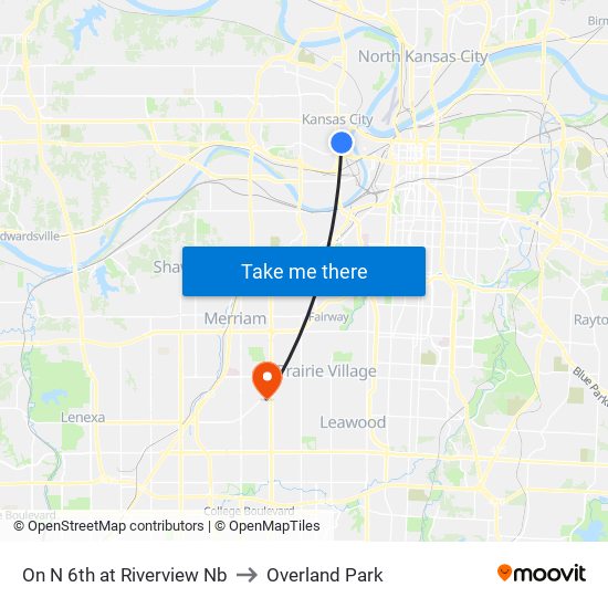 On N 6th at Riverview Nb to Overland Park map
