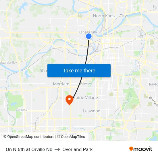 On N 6th at Orville Nb to Overland Park map