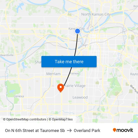 On N 6th Street at Tauromee Sb to Overland Park map