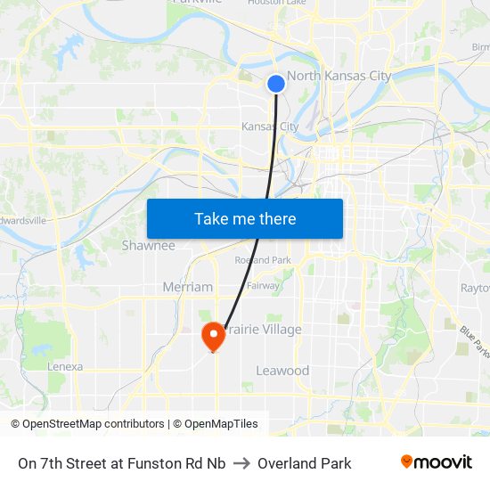 On 7th Street at Funston Rd Nb to Overland Park map