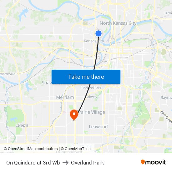 On Quindaro at 3rd Wb to Overland Park map