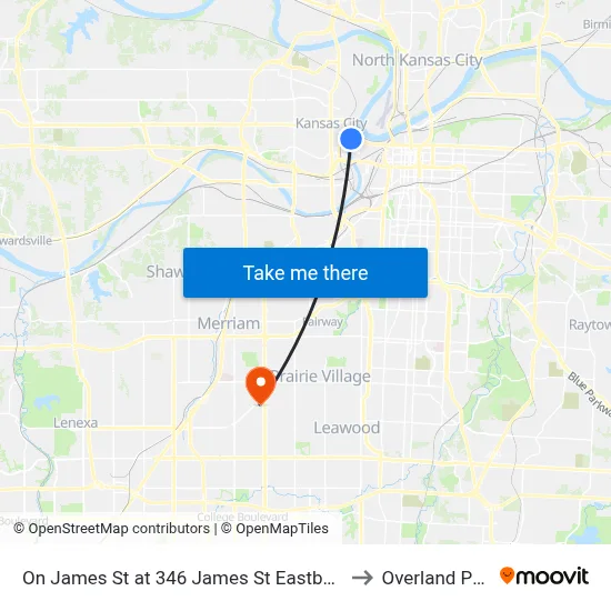 On James St at 346 James St Eastbound to Overland Park map