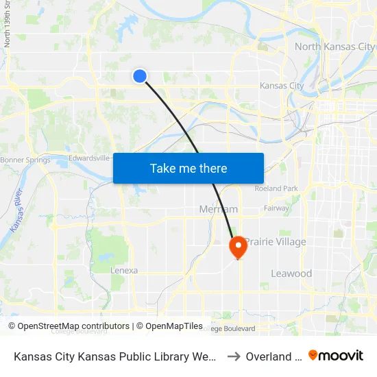 Kansas City Kansas Public Library West Wyandotte to Overland Park map