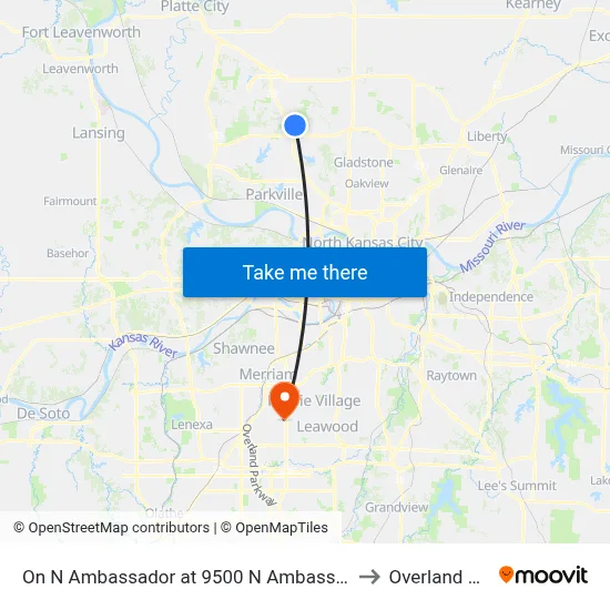 On N Ambassador at 9500 N Ambassador Sb to Overland Park map