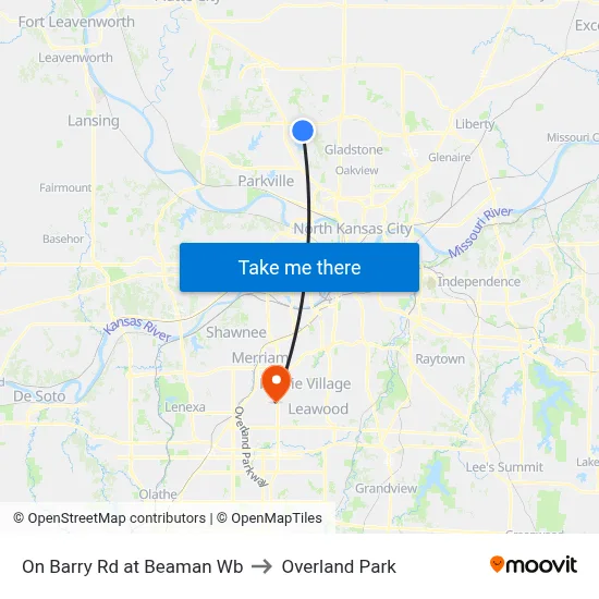 On Barry Rd at Beaman Wb to Overland Park map