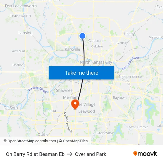 On Barry Rd at Beaman Eb to Overland Park map
