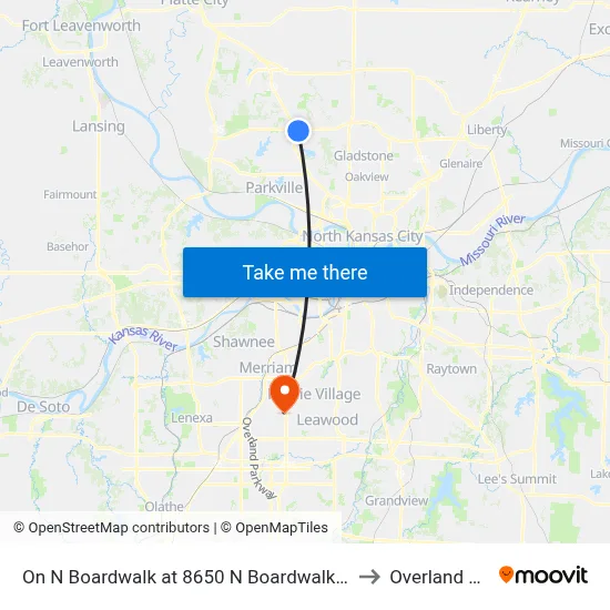 On N Boardwalk at 8650 N Boardwalk Ave Wb to Overland Park map