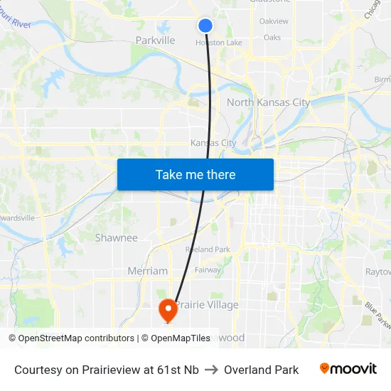 Courtesy on Prairieview at 61st Nb to Overland Park map