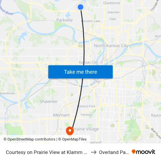 Courtesy on Prairie View at Klamm Nb to Overland Park map