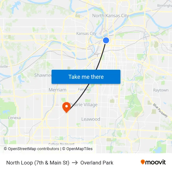 North Loop (7th & Main St) to Overland Park map