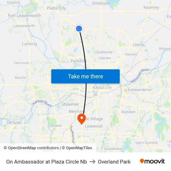 On Ambassador at Plaza Circle Nb to Overland Park map