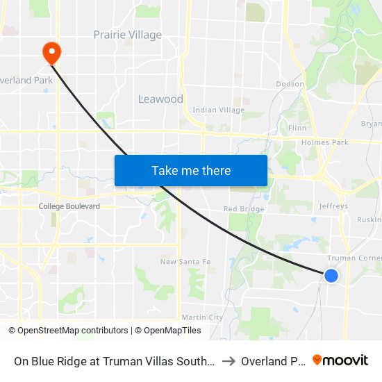 On Blue Ridge at Truman Villas Southbound to Overland Park map