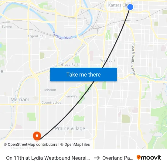 On 11th at Lydia Westbound Nearside to Overland Park map