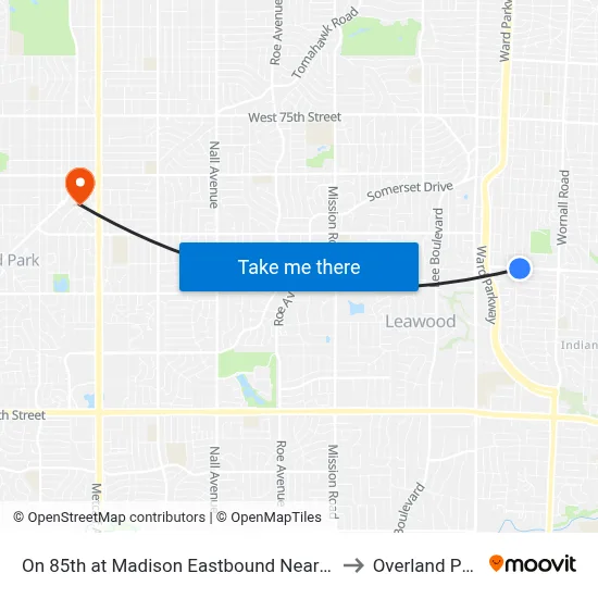 On 85th at Madison Eastbound Nearside to Overland Park map