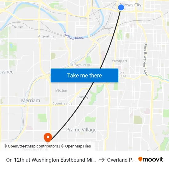 On 12th at Washington Eastbound Midblock to Overland Park map