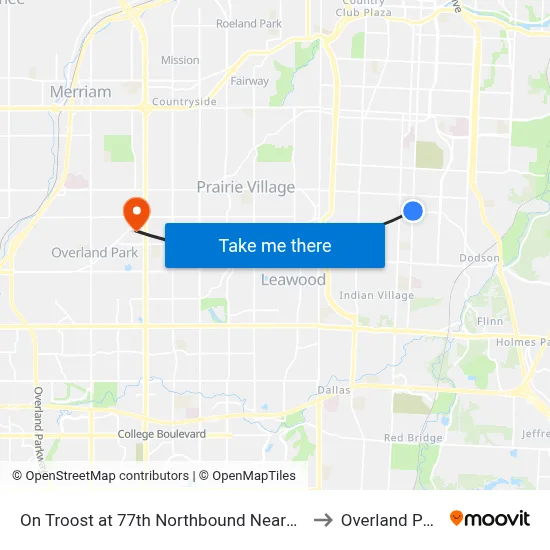 On Troost at 77th Northbound Nearside to Overland Park map