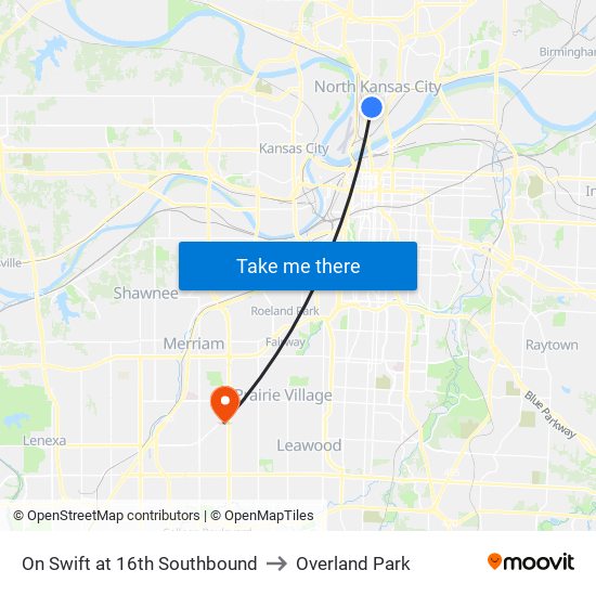 On Swift at 16th Southbound to Overland Park map