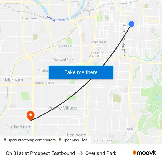 On 31st at Prospect Eastbound to Overland Park map