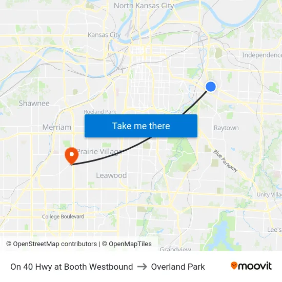 On 40 Hwy at Booth Westbound to Overland Park map