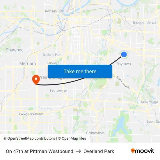 On 47th at Pittman Westbound to Overland Park map
