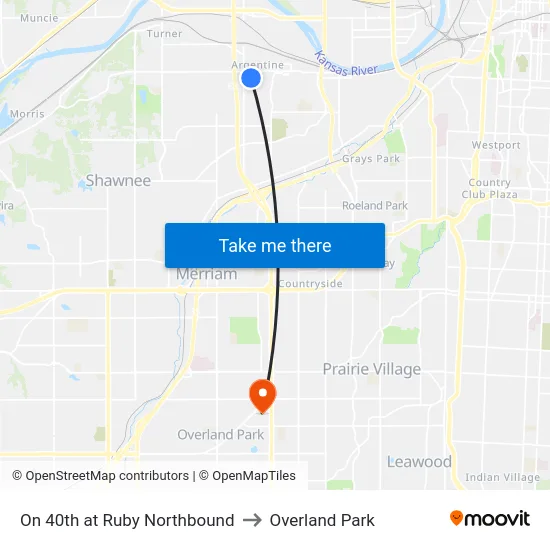 On 40th at Ruby Northbound to Overland Park map