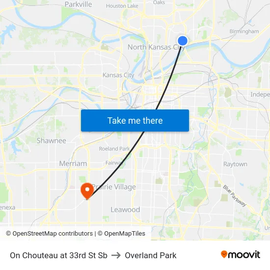 On Chouteau at 33rd St Sb to Overland Park map