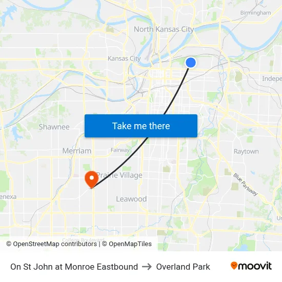 On St John at Monroe Eastbound to Overland Park map