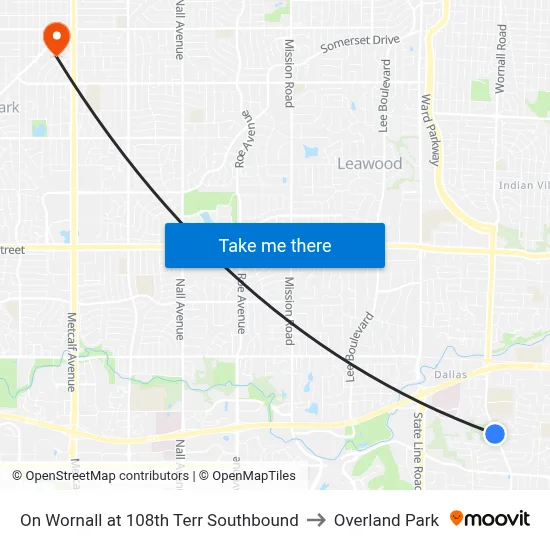 On Wornall at 108th Terr Southbound to Overland Park map