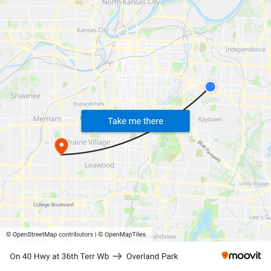 On 40 Hwy at 36th Terr Wb to Overland Park map