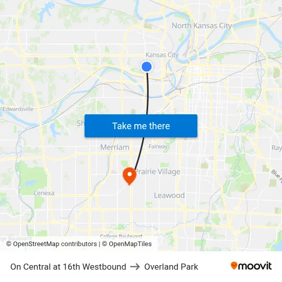 On Central at 16th Westbound to Overland Park map