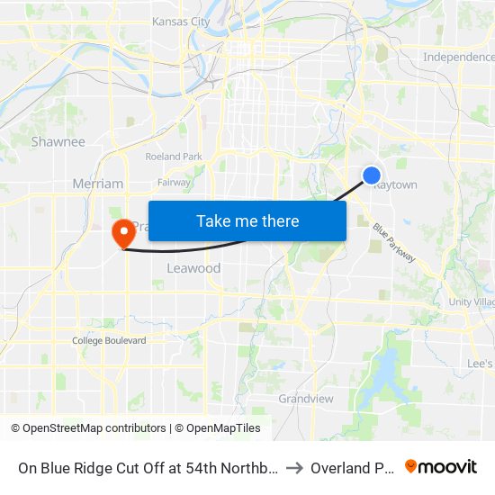 On Blue Ridge Cut Off at 54th Northbound to Overland Park map