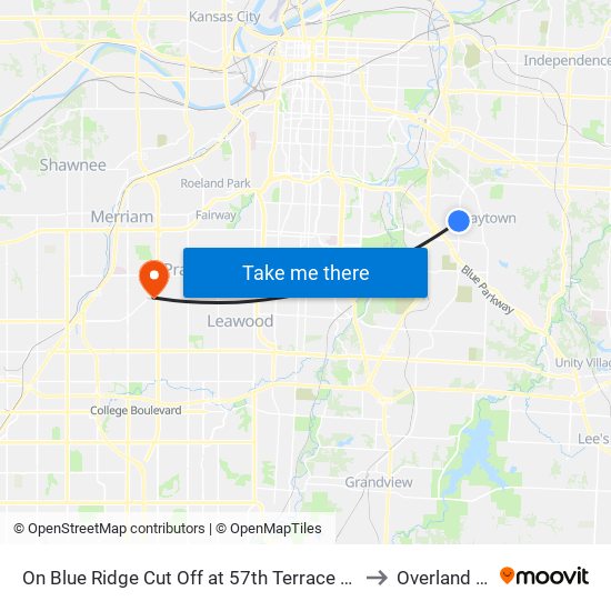 On Blue Ridge Cut Off at 57th Terrace Southbound to Overland Park map