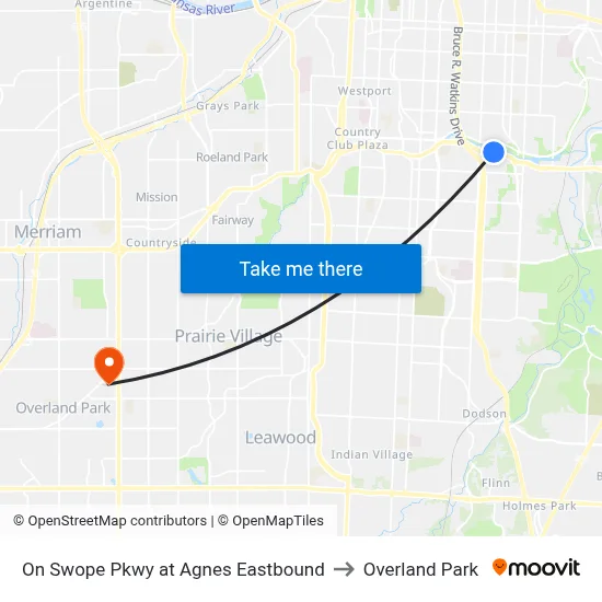 On Swope Pkwy at Agnes Eastbound to Overland Park map