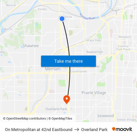 On Metropolitan at 42nd Eastbound to Overland Park map