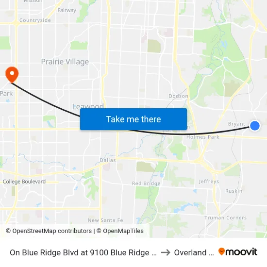 On Blue Ridge Blvd at 9100 Blue Ridge Southbound to Overland Park map