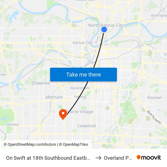 On Swift at 18th Southbound Eastbound to Overland Park map