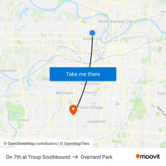 On 7th at Troup Southbound to Overland Park map