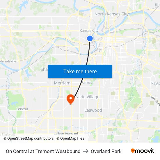 On Central at Tremont Westbound to Overland Park map