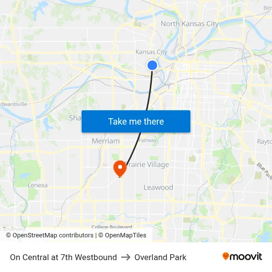 On Central at 7th Westbound to Overland Park map