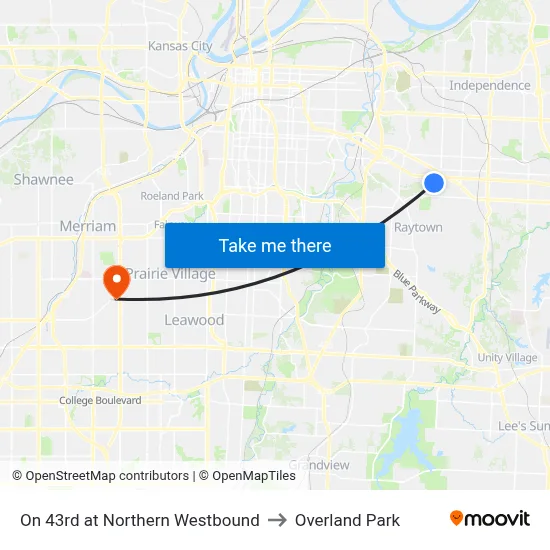 On 43rd at Northern Westbound to Overland Park map