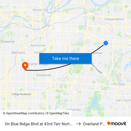 On Blue Ridge Blvd at 43rd Terr Northbound to Overland Park map