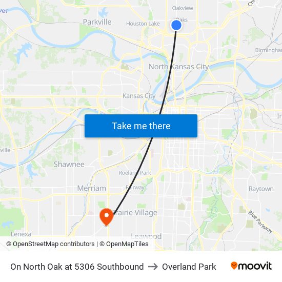 On North Oak at 5306 Southbound to Overland Park map