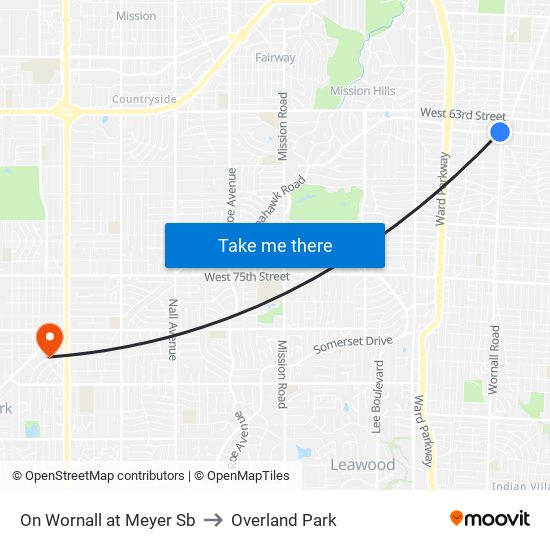 On Wornall at Meyer Sb to Overland Park map